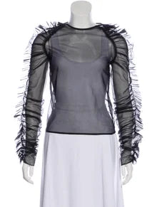 MOLLY GODDARD soft tulle ruffle long sleeve top