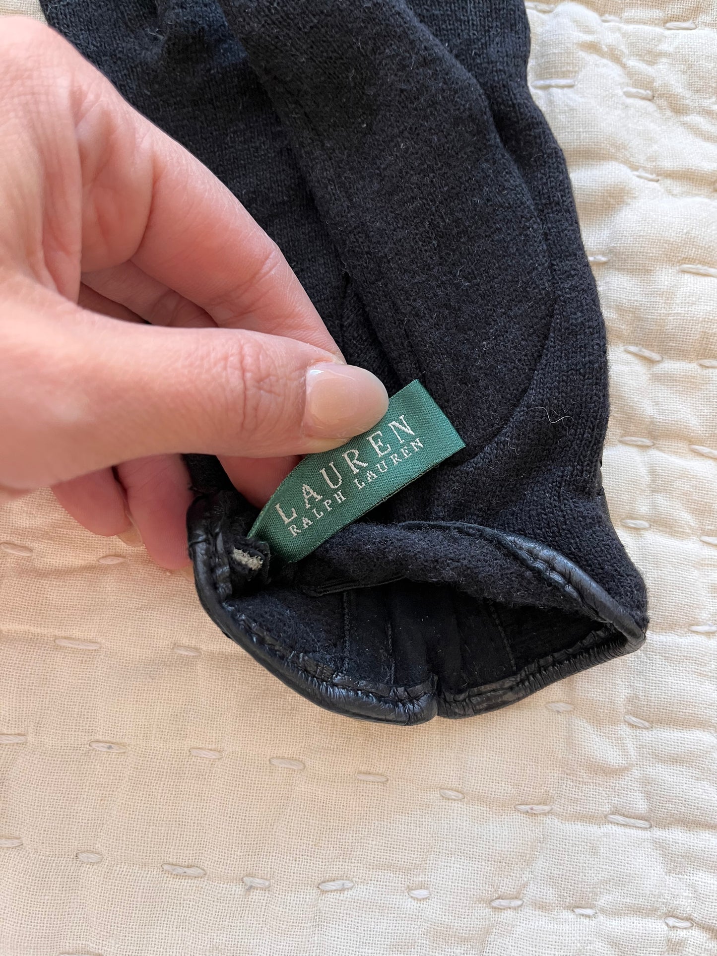 RALPH LAUREN leather/wool gloves (M)