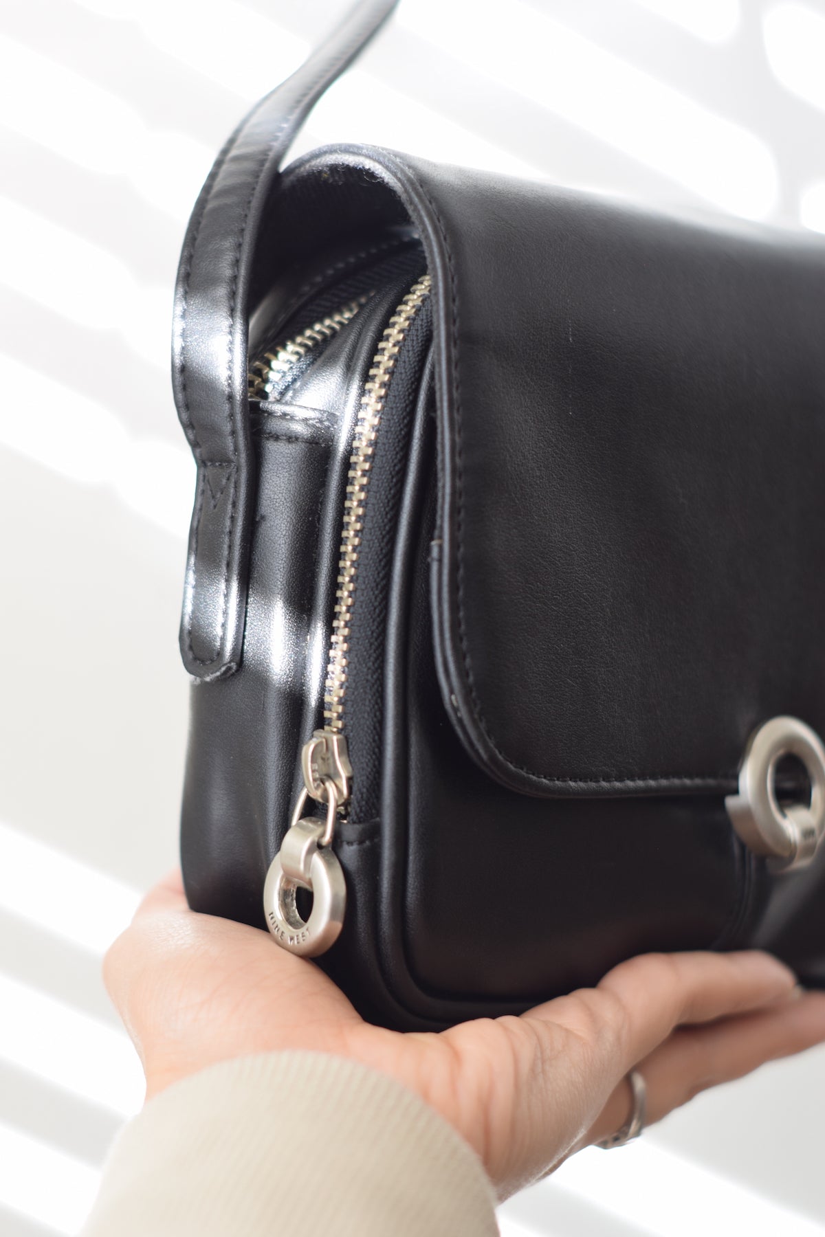 Nine West Black Purse Crossbody Shoulder Bag Silver Hardware Zip | eBay