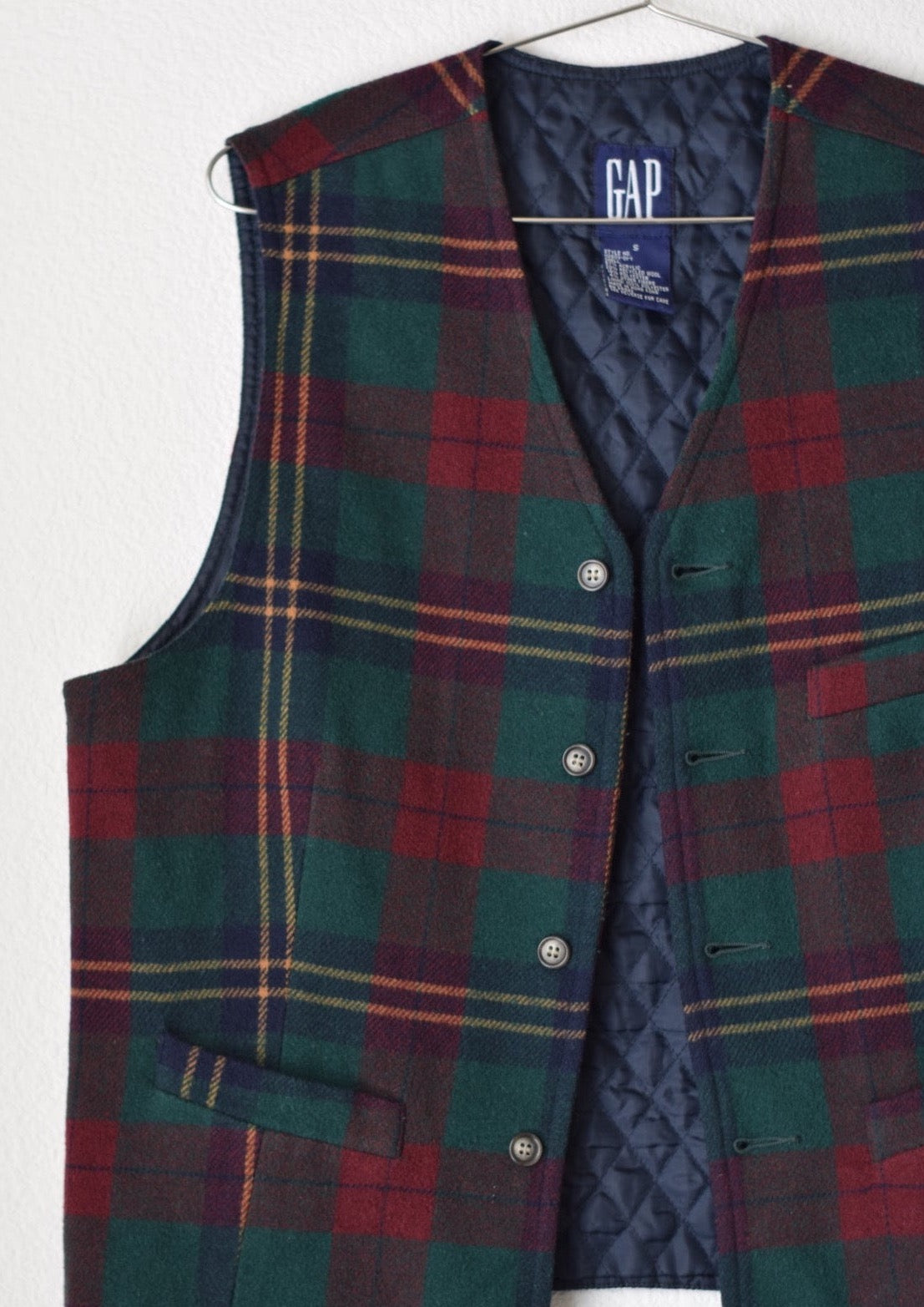 GAP recycle wool plaid quilt vest (S)