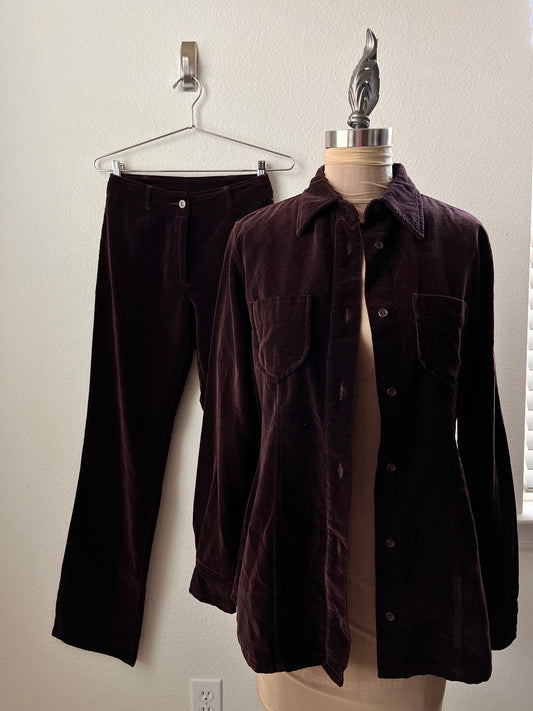 vintage velvet button shirt & pant set (S)