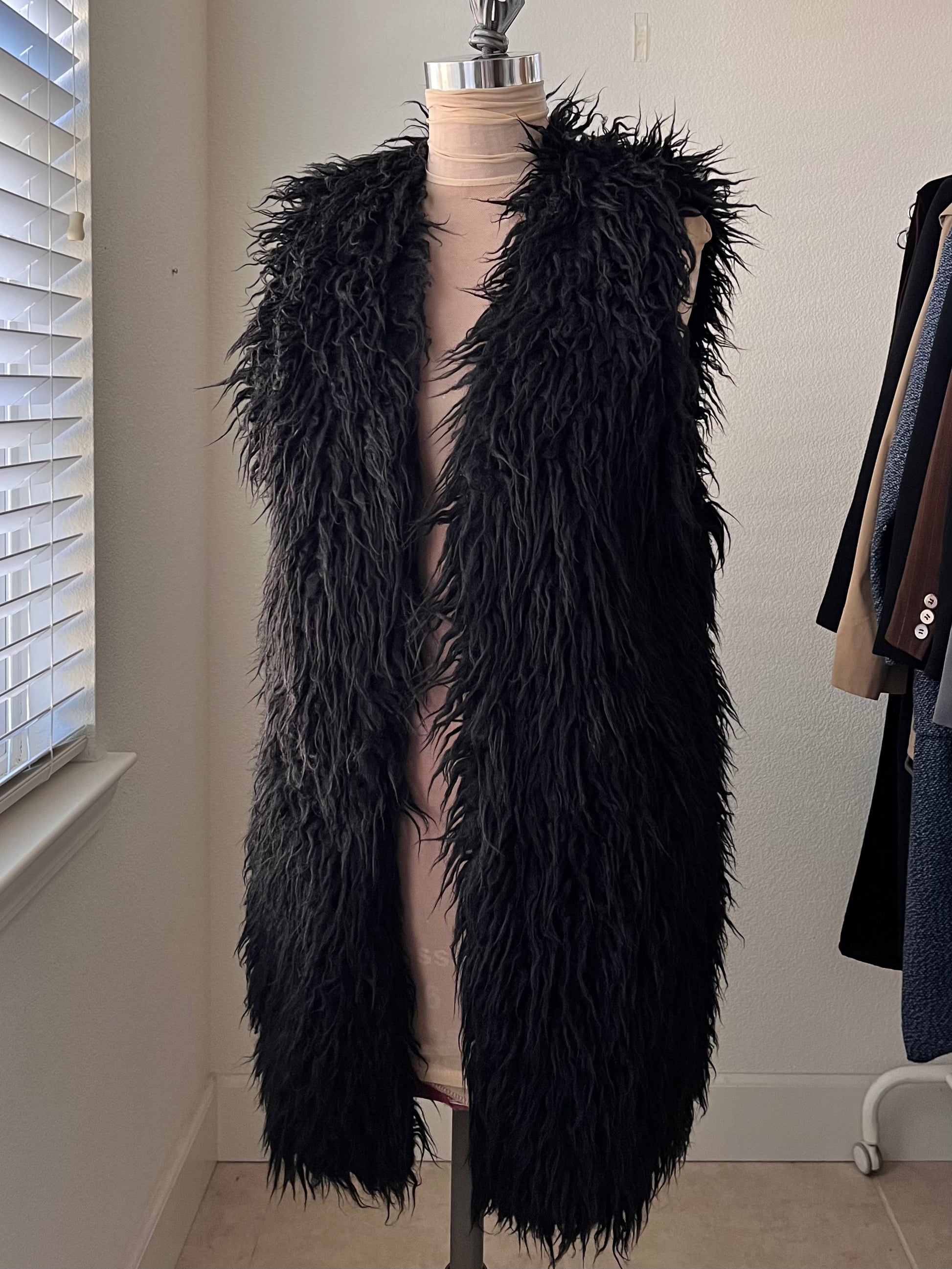 Full length faux fur vest deals