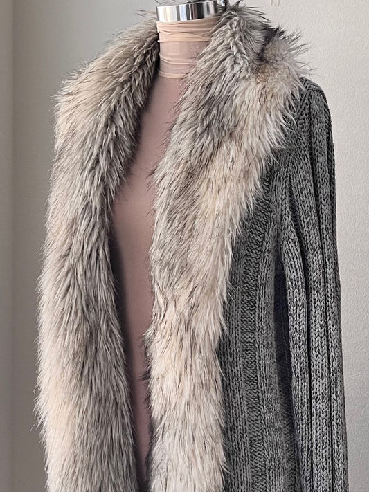 chunky knit faux fur cardigan (L)